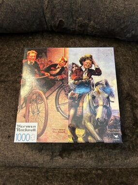 Norman Rockwell Vintage Scene Puzzle - Red, Brown, Blue, Cream